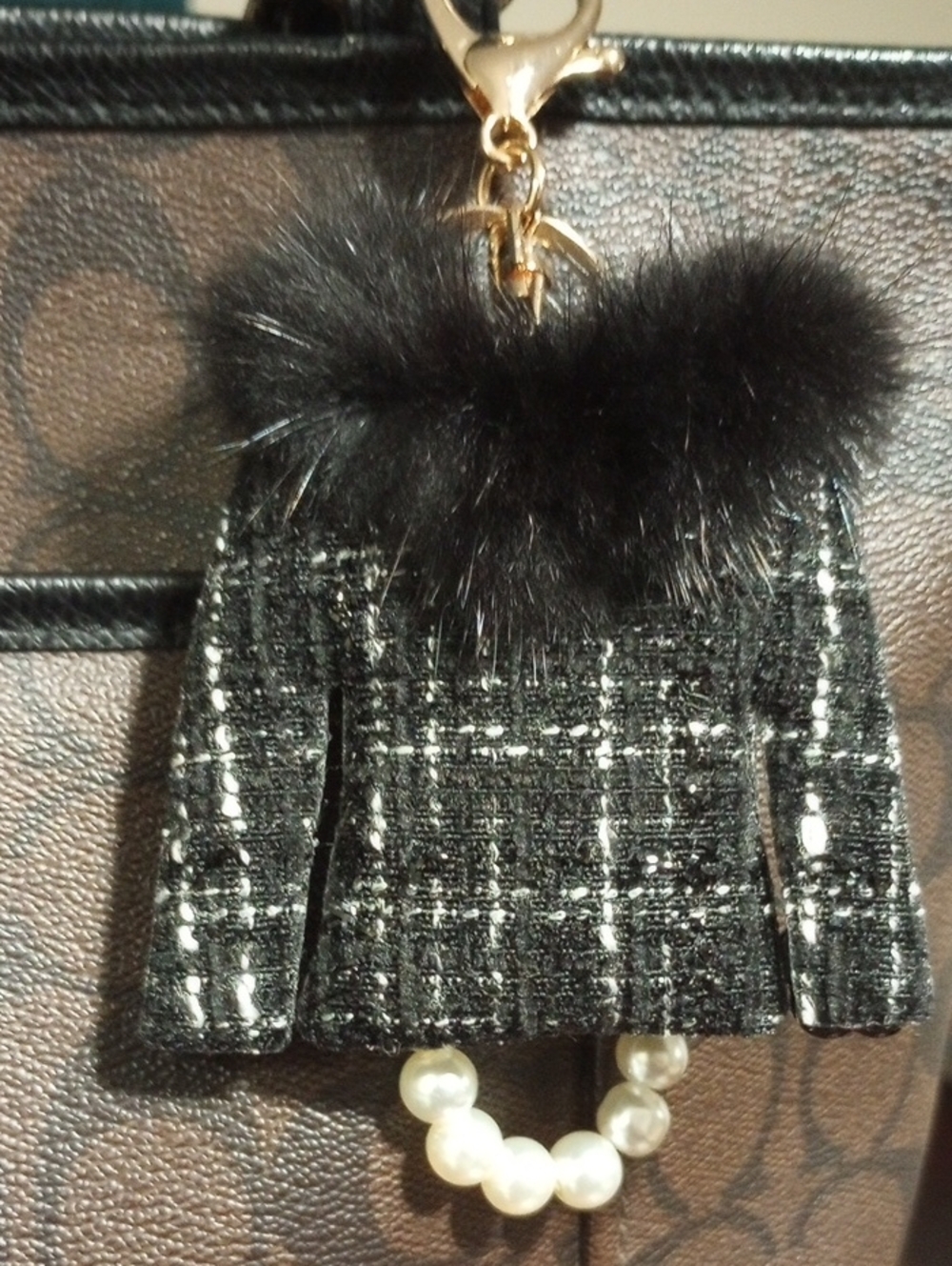 Tweed Bag Charm With Pearls - Picture 7 of 15